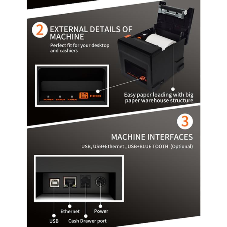 ZJ-8360 II USB и LAN Интерфейс Автоотрезчик 80мм Термопринтер чеков