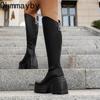 Fashion Platform Thick Heel Women Knee High Boots Fashion Back Zippers Shoes Autumn Winter Punk Style Ladies Long Booties