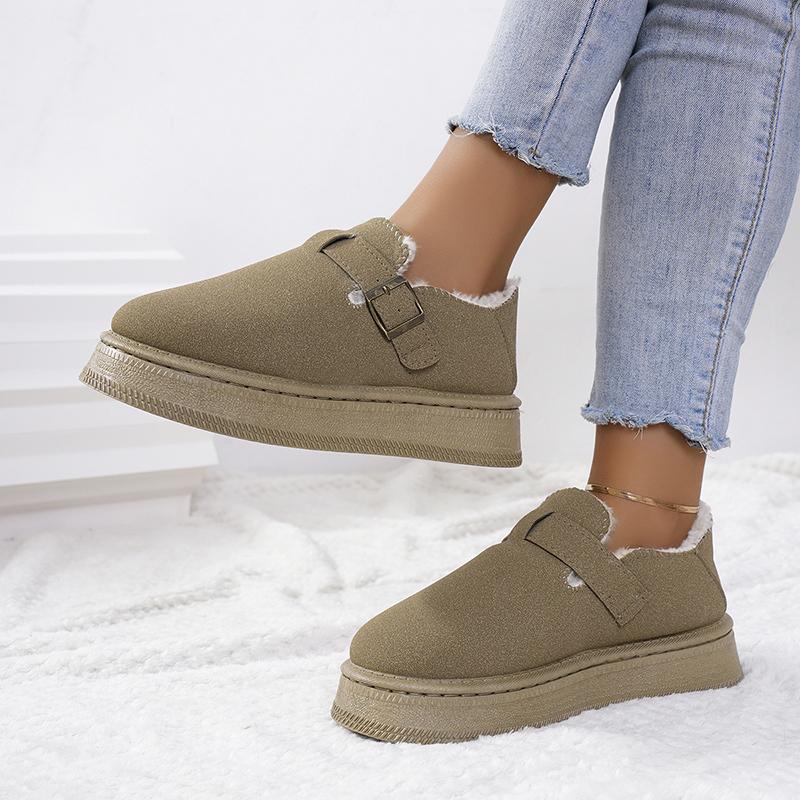 Ботильоны из искусственной замши с толстым плюшем, женские, новинка 2024 года, нескользящие, сохраняющие тепло, зимние ботинки для женщин, зимняя обувь на плоской подошве с хлопковой подкладкой