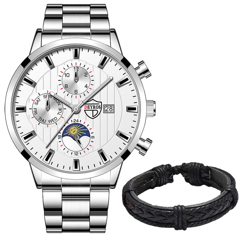 Мужские модные спортивные наручные часы класса люкс мужские деловые кварцевые часы из нержавеющей стали мужские повседневные часы с кожаным браслетом светящиеся часы