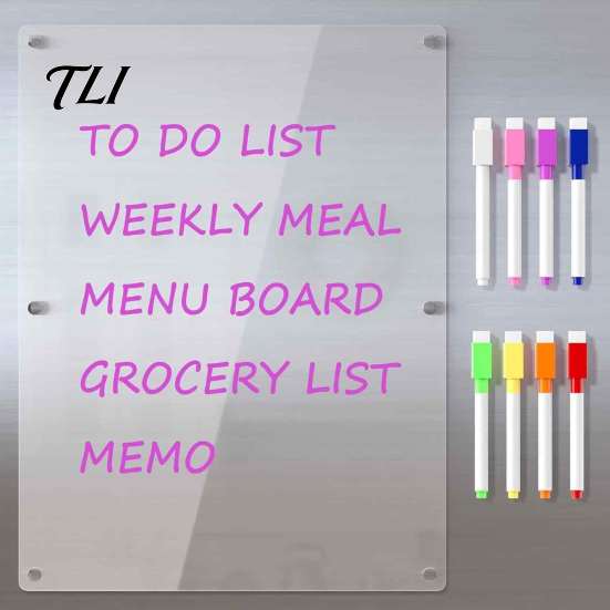Clear Fridge Whiteboard for Family Acrylic Magnetic Planning Board, Dry Erase Notepad Memo Board Fridge, Decorative Monthly Weekly Daily Meal