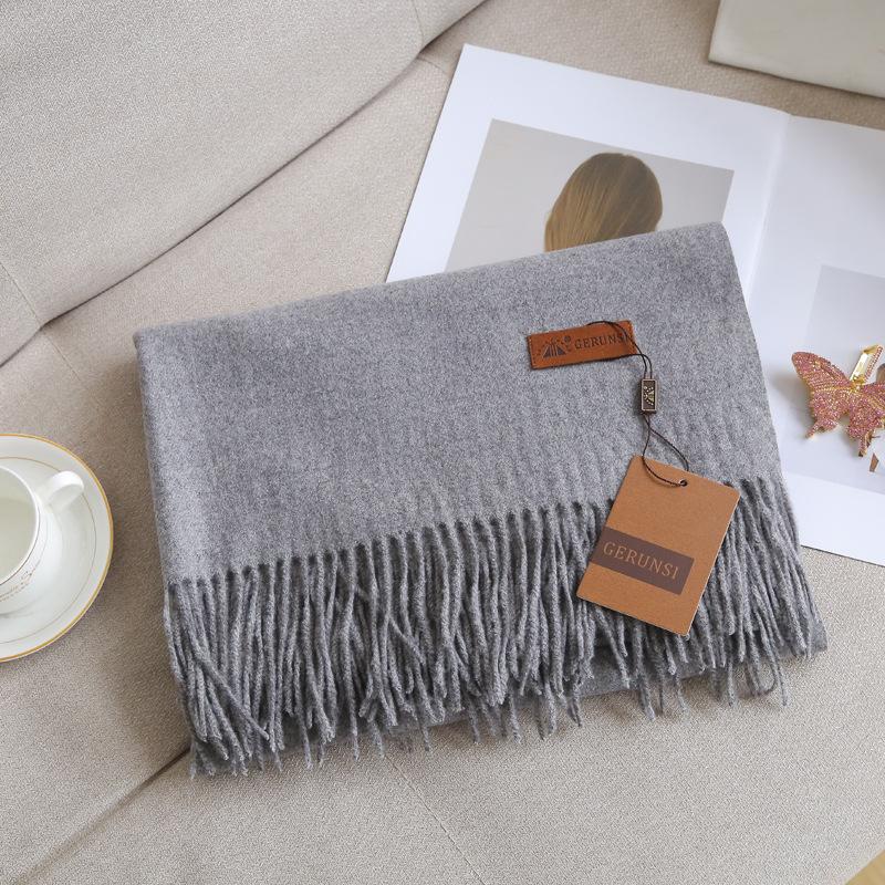 Кашемировый шарф на ощупь, осенне-зимний, однотонный, женский, с толстой кисточкой, простой и универсальный, мягкий и теплый, имитация кашемира, шаль