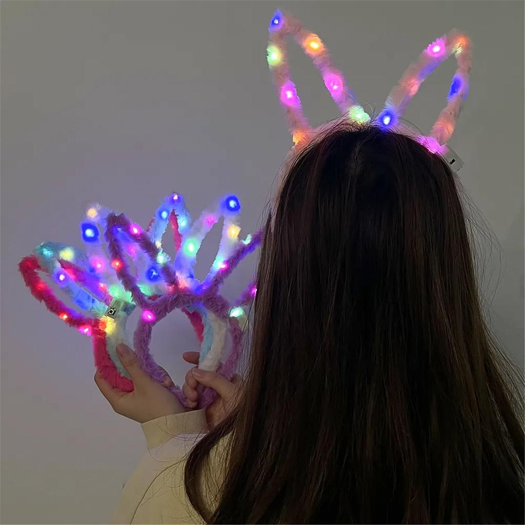 Lovely LED Rabbit Ear Headband New Year Party Flashing Light Plush Hairhoop Carnival Party Headwear RaveProps Headdress