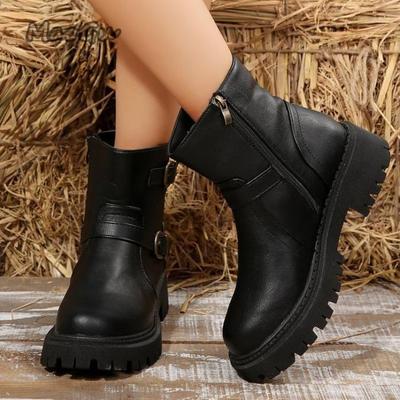 Ретро женские ботинки на платформе, модные повседневные ботинки на молнии сбоку, уличные противоскользящие женские ботильоны, ботильоны для женщин 35 40