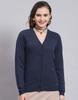 Womens Solid Navy Blue V Neck Full Sleeve Cardigan