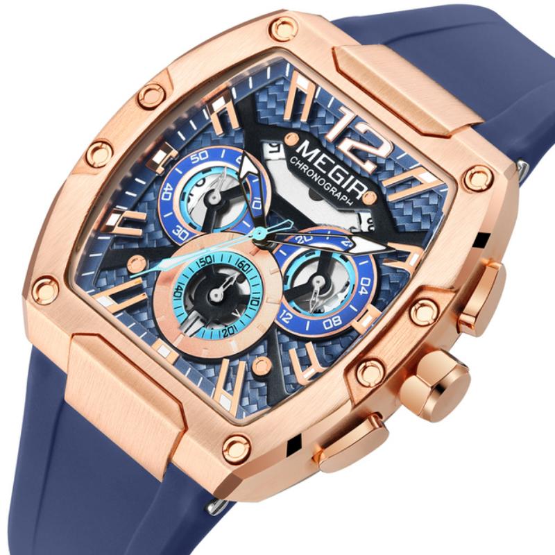 Часы для мужчин Tonneau водонепроницаемый хронограф спортивные мужские силиконовый ремешок автоматическая дата кварцевые наручные часы Uhren Herren