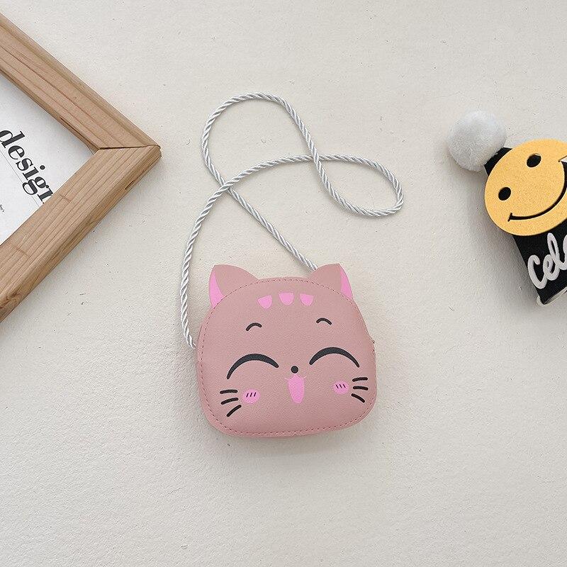 Baby Girls PU Leather Small Shoulder Crossbody Bags Cute Cat Kids Coin Purse Wallet Fashion Children's Mini Handbags