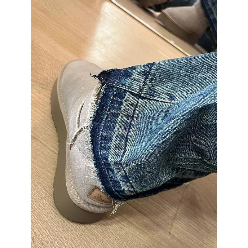 Ретро джинсы микро-клеш с высокой посадкой: Дизайн для похудения больших размеров для весны и осени, увеличивает рост и удобно скрывает фигуры типа «груша».