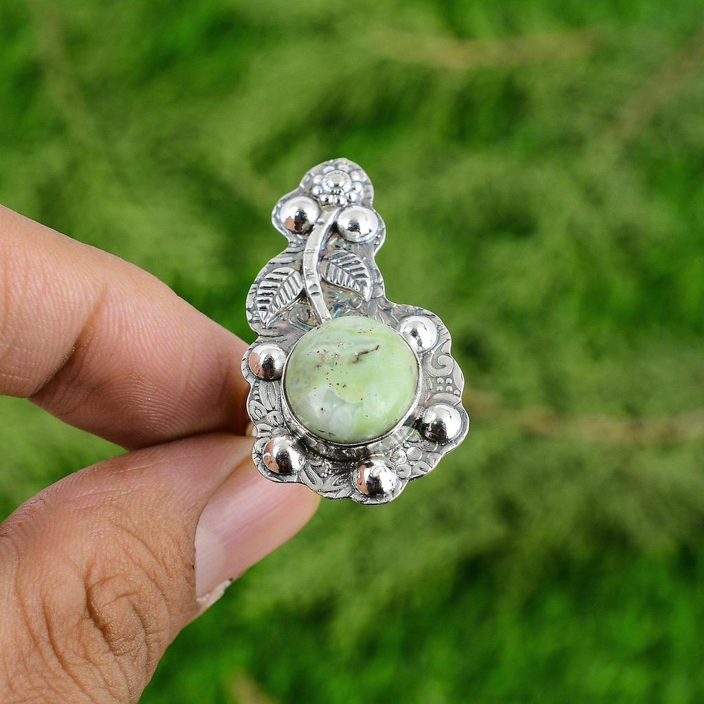 Chrysoprase Gemstone Sterling Silver Birthday Bezel Flower Heart Chakra New Ring