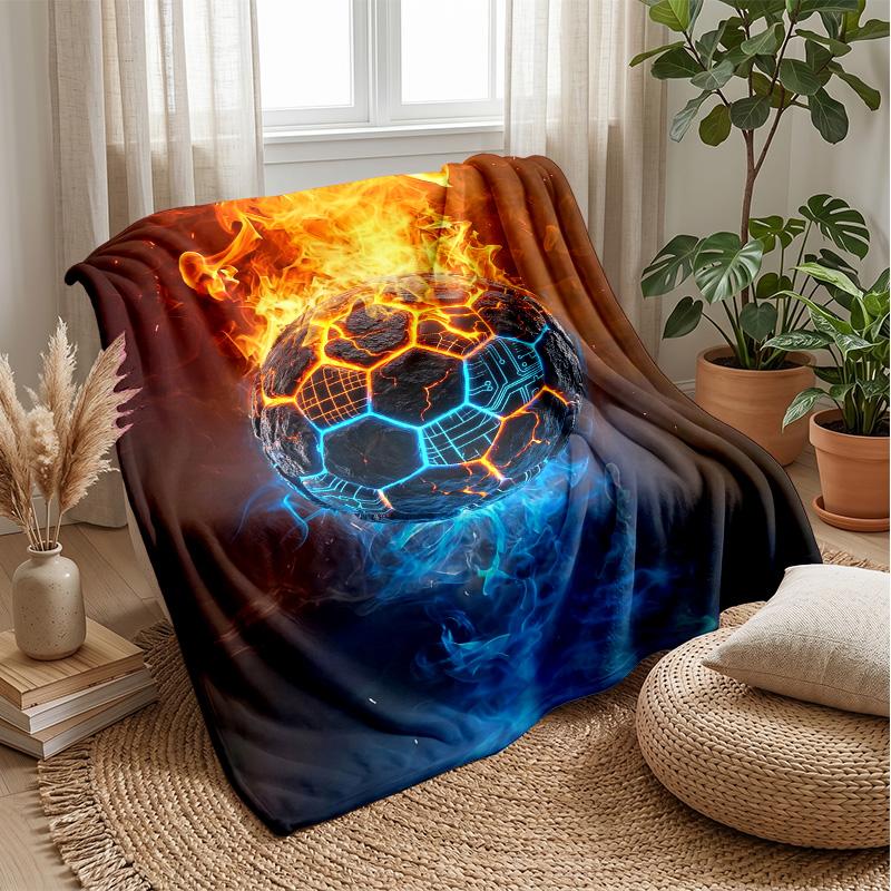 Flaming Soccer Ball 1 Theme blanket Lightweight Warm Flannel Blanket Decorative Throw Blanket for Home Decoration