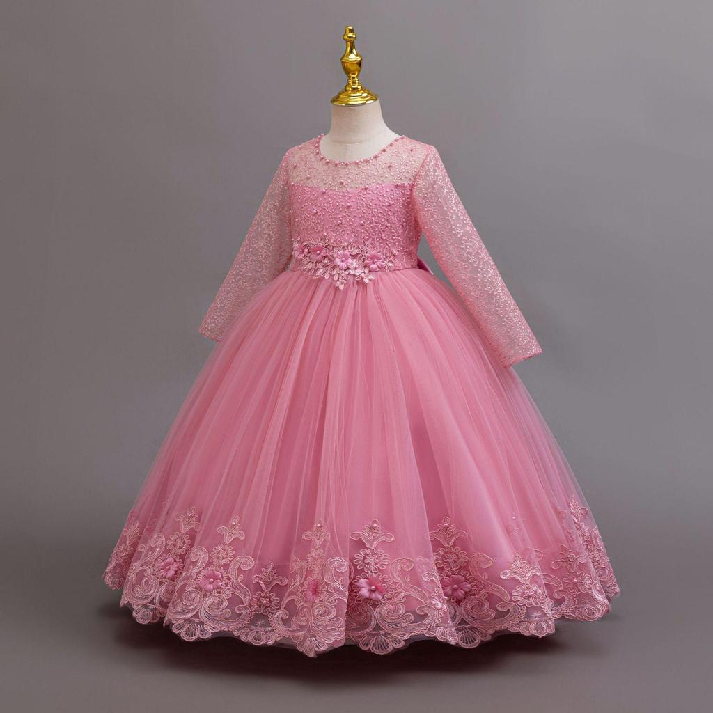 Новое элегантное платье с длинным рукавом для девочек, свадебные платья для девочек-цветочниц, кружевная официальная белая одежда от 4 до 12 лет