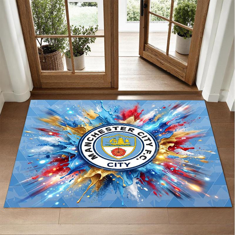 Manchester City Design Crystal Velvet Rug Soft Decorative Mat for Bedroom Entrance
