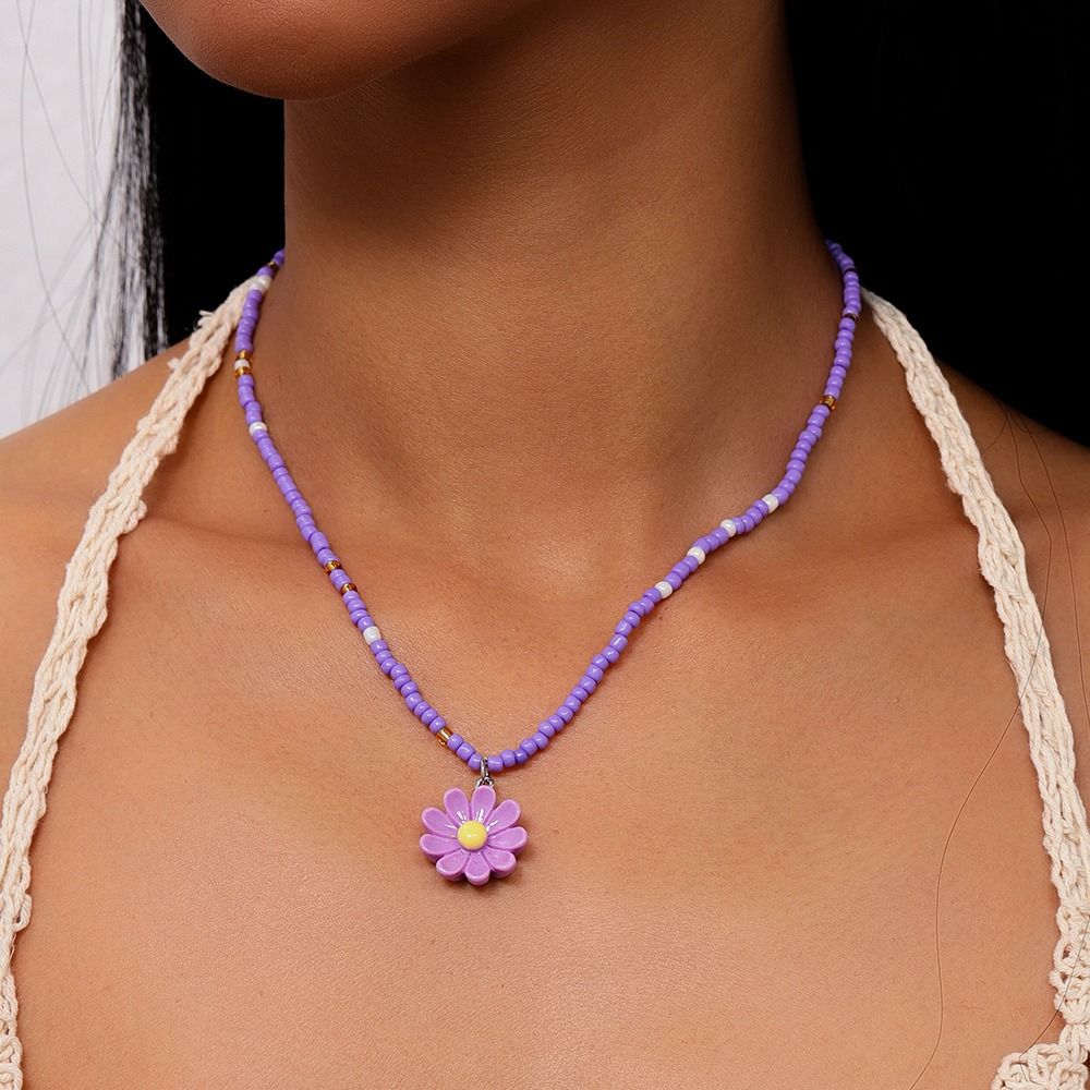 5Pcs Bohemia Flower Beaded Necklace Colorful Plumeria Necklace Fashion Bead Choker Daily Wear