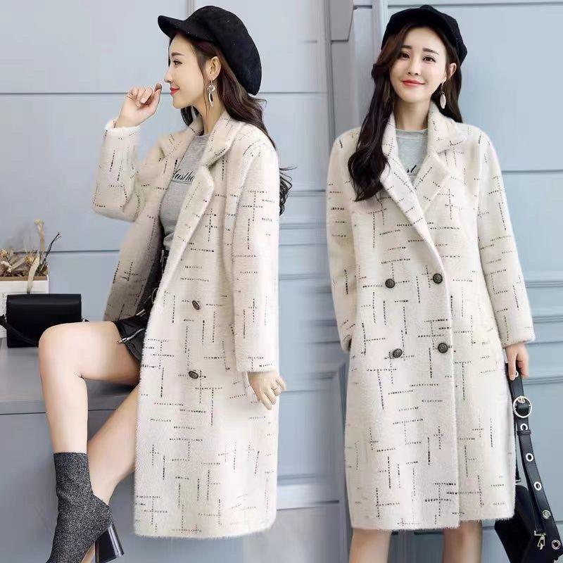 Новое осенне-зимнее толстое женское пальто из искусственного норкового бархата, длинное тонкое пальто для ношения, модное пальто выше колена