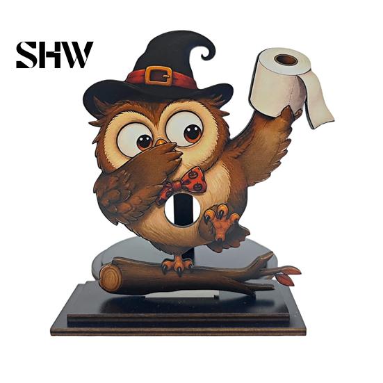 Novelty Bathroom Decor for Counter Animal Paper Towel Holder, Wooden Tissue Stand with Stable Base, Fun Design Holder Cartoon Roll Organizer