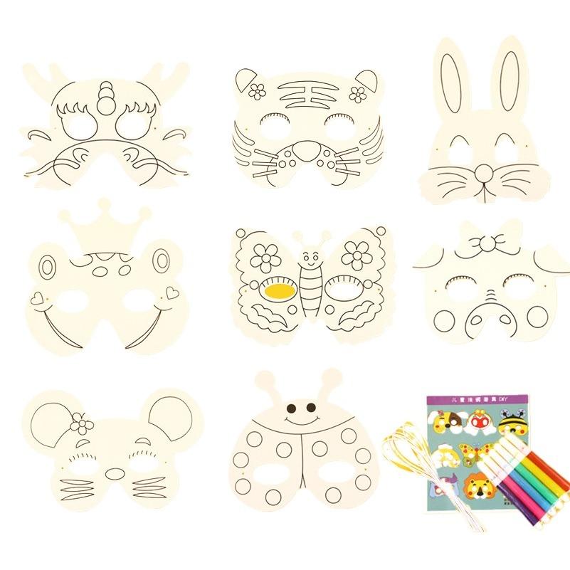 8Pcs Cartoon Animal Painting Masks Diy Color Kindergarten Graffiti Coloring Crafts Toys Children Creative Hand-Painted Fun Toys