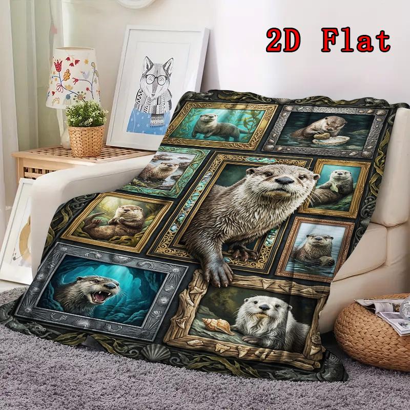 Otter Portrait Compilation 2D Flat Pattern Flannel Blanket, High quality All Seasons, Home Decor, Warmth and Comfort, Perfect for Christmas Gifts.