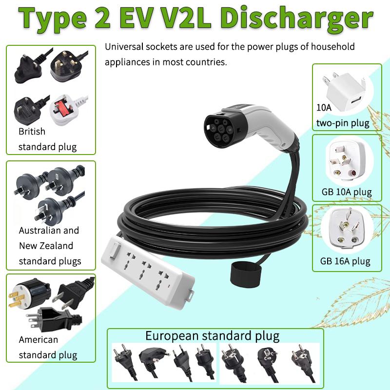 WUFEN for BYD V2L Cable Adapter Electric Vehicle Outdoor Power V2L Type 2 Discharger 16A with EU UK AU NZ US Universal Socket