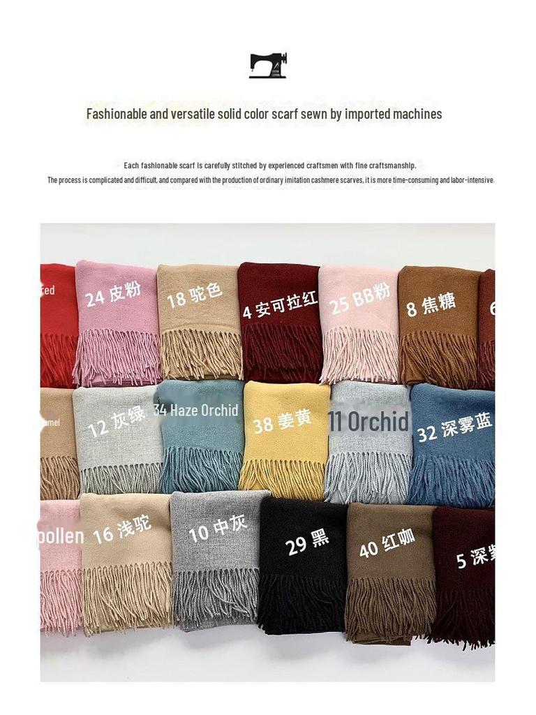 Women's Winter Japanese & Korean Solid Color Shawl - Premium Imitation Cashmere, Custom Logo, Long Autumn/Winter Scarf