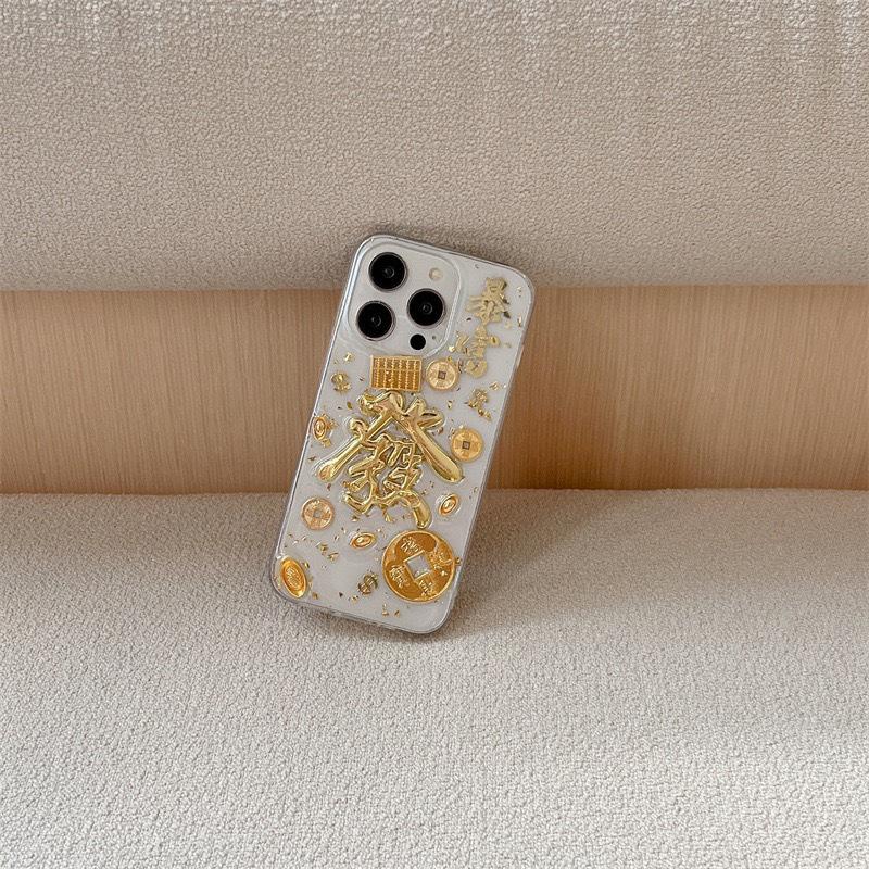 Для iPhone 15 Новогодний чехол для телефона для Apple 16 Promax Разбогатей Золотой слиток Разбогатей Золотая фольга Инс Счёты 8