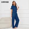 Plus Size Women's New Solid Color V Neck Top Tied Trousers Pajamas Home Suit