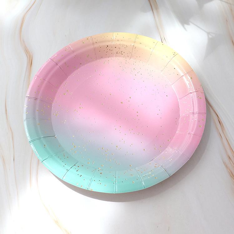 Rainbow Birthday Disposable Tableware Rainbow Gradient Rainbow Plates Napkins Kids Girls Happy Rainbow Birthday Party Supplies
