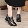 Black Woman Pumps Genuine Leather Women's Medium Designer Ladies Pumps Women Shoes Retro Flower Print Boho Shoes On Heels