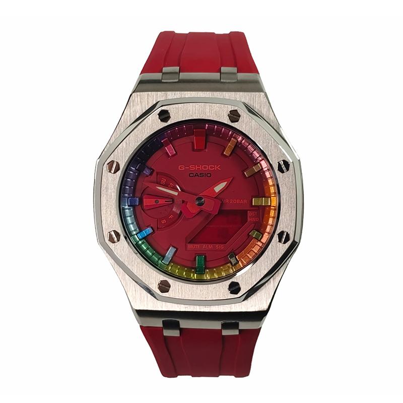 Casio Мужские часы с жидкокристаллическим и аналоговым двойным дисплеем, серия 44 мм, красные, GA-2100-4A(Watch3--)