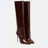 Microfiber Autumn Winter Shoes Super High Heels Heels Plus Size 46 Nightclub Women Keep Warm Stone Patterns Knee Boots