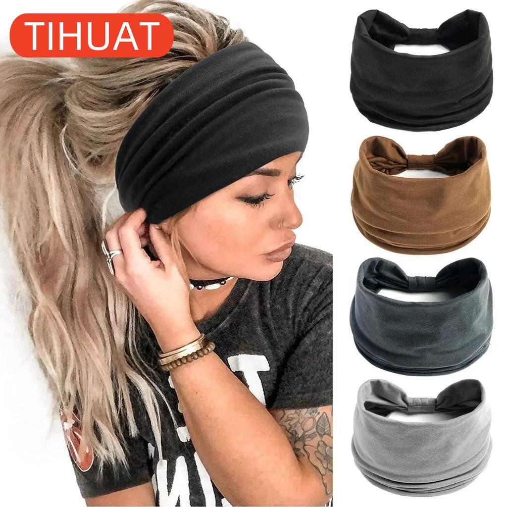1pc Boho Solid Wide Headbands Vintage Knot Elastic Turban Head Wrap for Women Girls Soft Bandana Hair Accessories