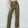 Women Solid Fashion Faux Leather Pants Slim Casual Trousers