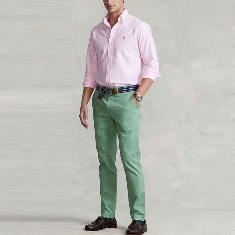Polo Ralph Lauren SS22 Классическая хлопковая оксфордская рубашка с длинным рукавом Мужские рубашки Розовый MNPOWOV16821981-999