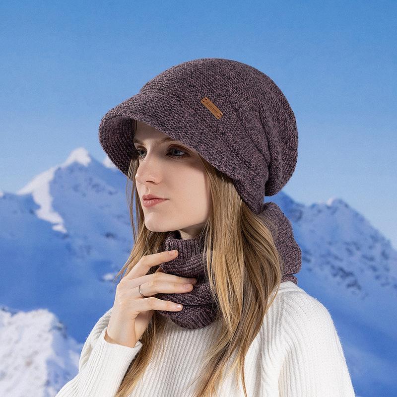 Warm Hats Winter Hat Scarf Set Velvet Cold Protection Warm Knitted Hat Women's Knitted Hat Set