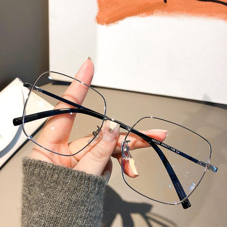 Anti Blue Light Computer Myopia Glasses Women Men Metal Frame Oversized Square Nearsighted Eyeglasses Eye Prescription 0 To -6.0