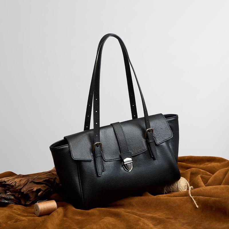 Briefcase Black Ladies Handbag Tote Leather Large Capacity Commuter Shoulder Bag
