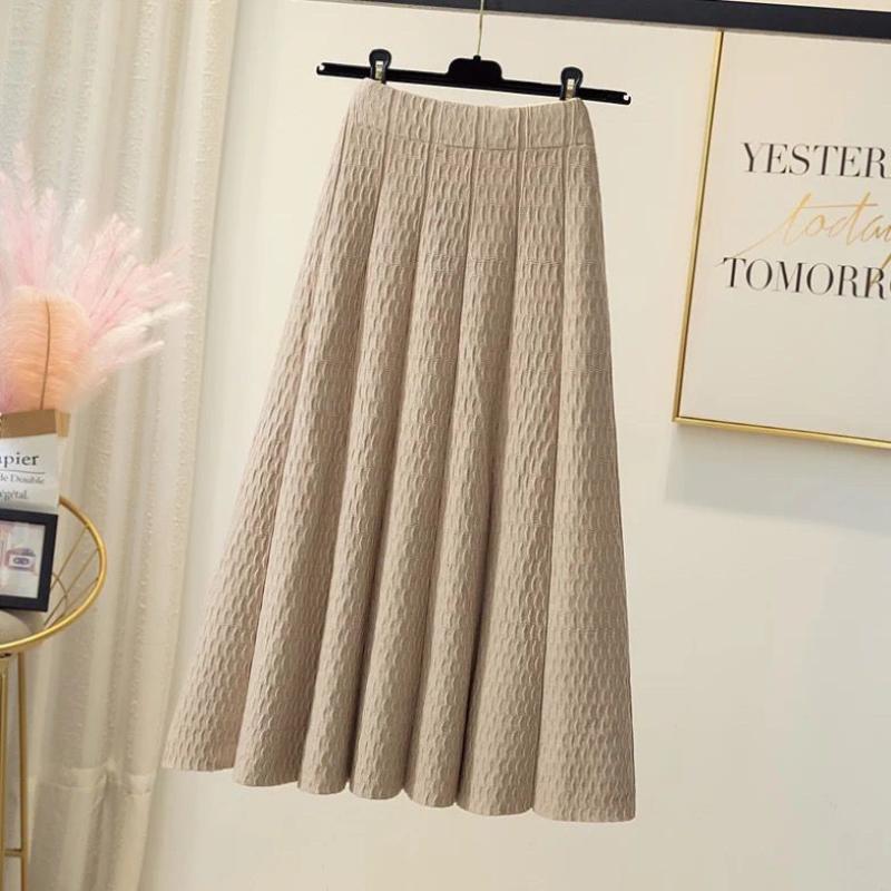 Вязаная юбка женская весна и осень 2023 новая юбка трапециевидной формы с высокой талией плиссированная юбка зимняя шерстяная однотонная юбка женская средней длины