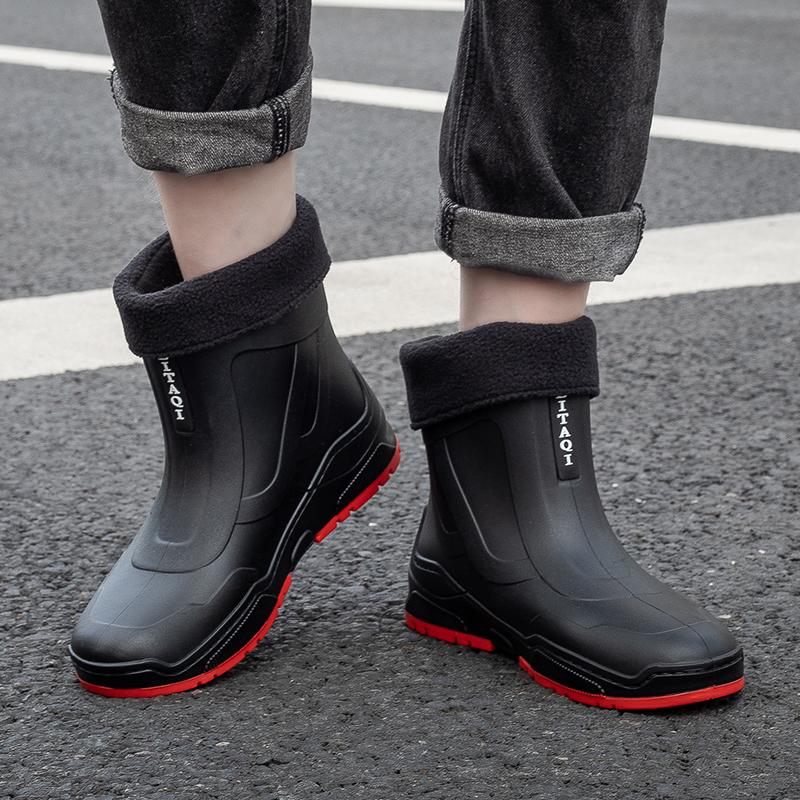 Рабочие ботинки для мужчин и женщин, повседневные короткие водонепроницаемые ботинки из флиса, теплые, нескользящие, износостойкие, дождевые ботинки