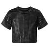 Jazz Dance Costumes Kids Boys Girls Shiny Sequins Short Sleeve Solid Color T-shirt Crop Tops Street Dance Stage Performance Wear