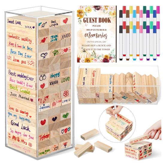 1 Набор Альтернатива свадебной книге пожеланий Деревянный блок с прозрачной акриловой коробкой Ручки Знак Свадьба Свадебный душ Вечеринка Украшение для приема