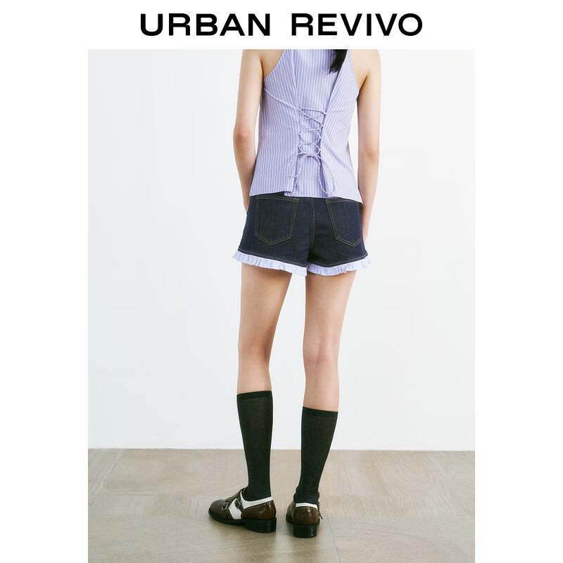 Женские ретро джинсовые шорты в полоску пэчворк с эффектом варки