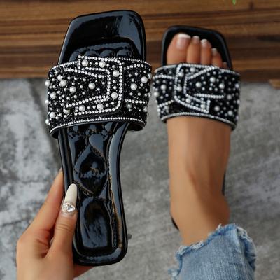 Модные женские повседневные шлепанцы с открытым носком, плоские, с роскошным декором, плетеные сандалии, модные, для отпуска, вечеринки, сексуальные, элегантные, офисные тапочки