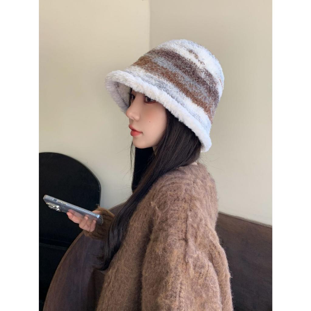 Шапка женская с постепенным изменением цвета, имитация ягненка, панама, допаминовая зимняя теплая плюшевая шапка-тазик