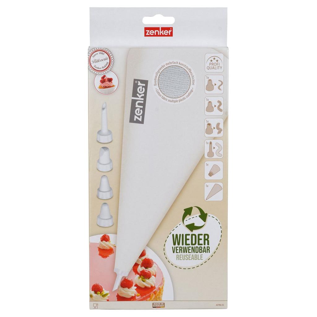 Poche à douille réemployable et 4 embouts plastique 31 cm Zenker Smart Pastry ref. 42786