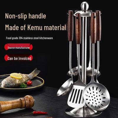 Набор перфорированной лопатки и половника из нержавеющей стали 304 с деревянной ручкой - Кухонные принадлежности, устойчивые к высоким температурам