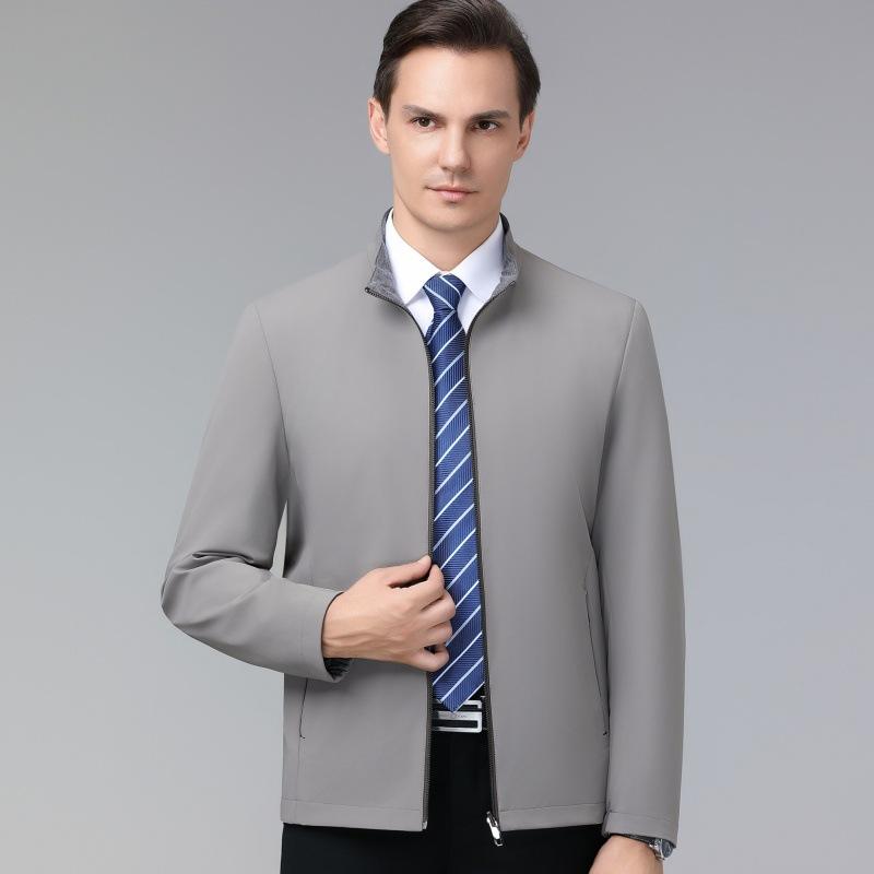 Двусторонняя мужская куртка весна-осень, новая деловая повседневная куртка с воротником-стойкой, куртка из шелка для мужчин среднего возраста