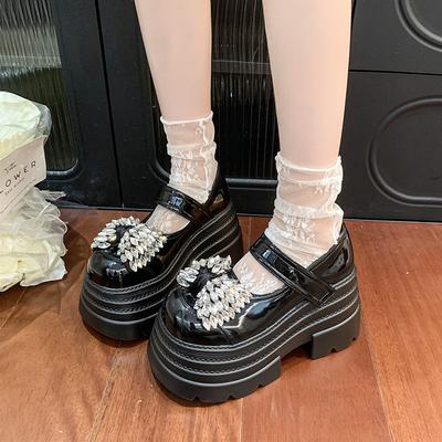 Мода Мода Кристальные Туфли на Платформе для Женщин 10 см Высокий Каблук Обувь Мэри Джейн Женская Готика Толстый Каблук Черные Вечерние Туфли Дамские