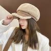 Winter Octagonal Cap Thick Plush Short Brim Contrast Color Keep Warm Peaked Cap Literary Retro Style Headwear for Work Travel Daily Wear