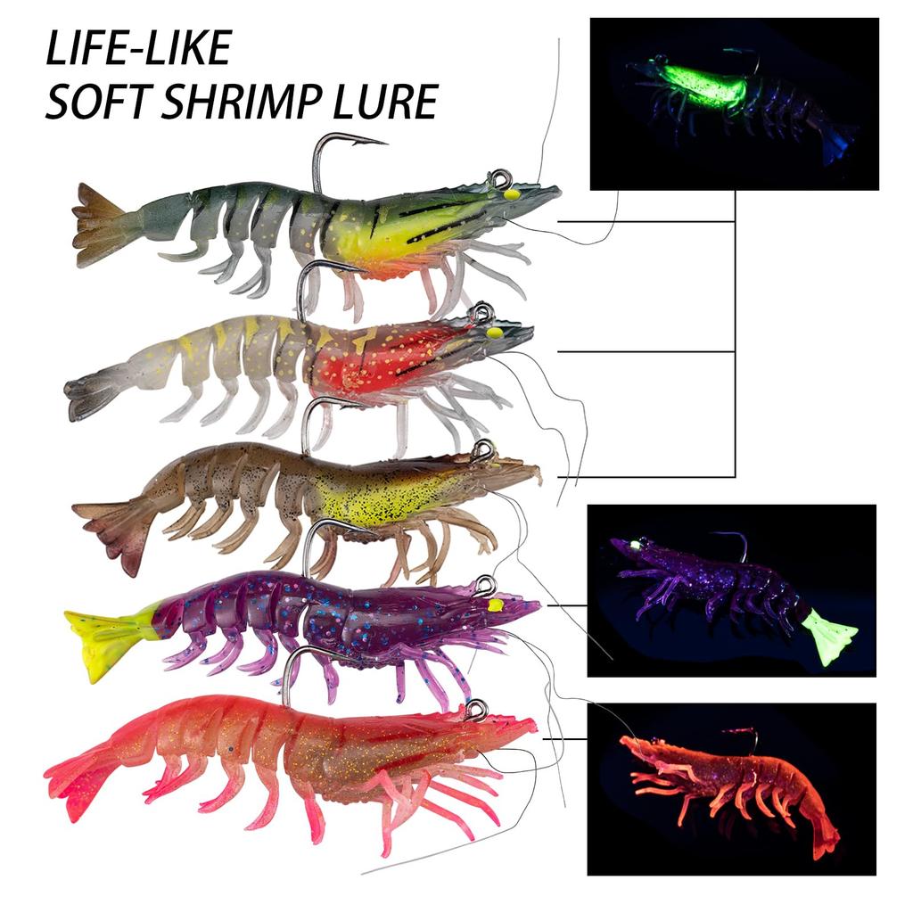 GOTURE Приманка в виде креветки, червь-креветка, двукрылый червь, мягкая приманка, рыболовная приманка, искусственная приманка, мягкий червь, чехол для хранения, в комплекте 9 см, 12 г, набор из 10 шт.
