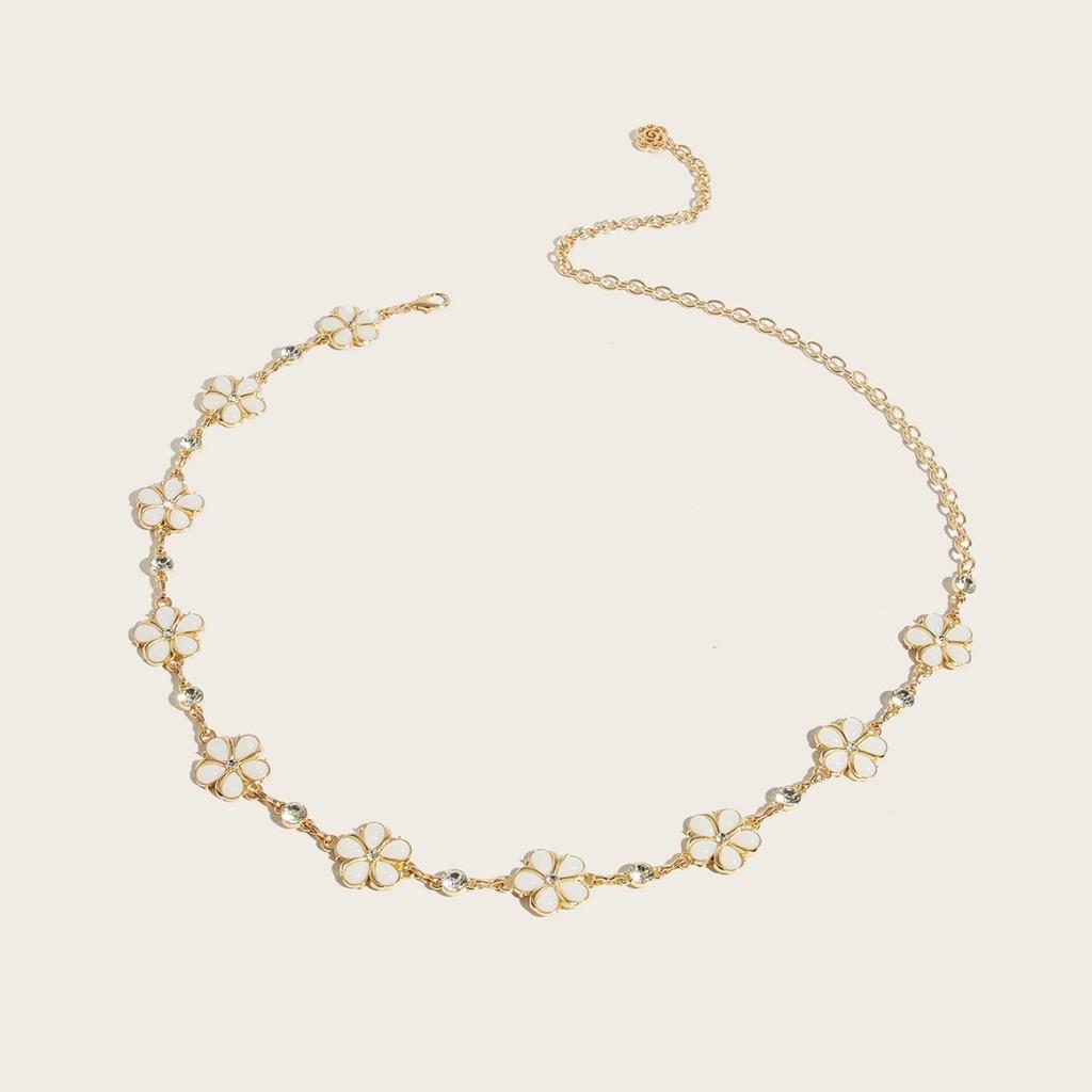 Flower Fashionable Metal Waist Chain With Rhinestone Decoration For Daily