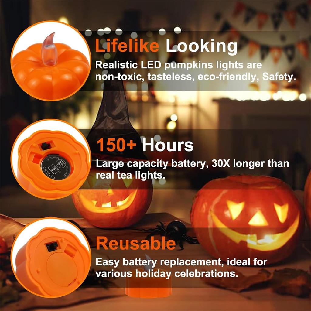 Tea Lights Decorations Fall Decor, 36 /12Pack LED Orange  Lights Flameless Candles Battery Operated, Halloween Thanksgiving Flickering Tealight
